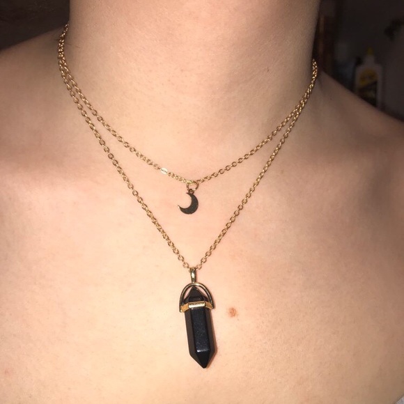 !!LAST ONE!! Black Crystal Gold Moon Layer Choker - Picture 2 of 6